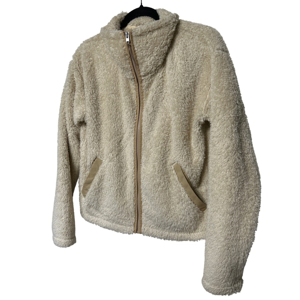 The North Face Furry Fleece Full Zip Jacket Cream Beige Women's Size Medium EUC